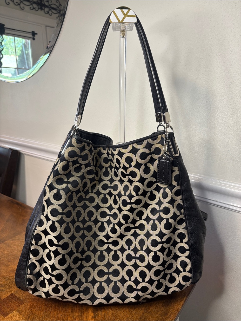 π₯COACH Phoebe Signature Op Art Shoulder Bag with Leather Trim - Picture 2 of 16